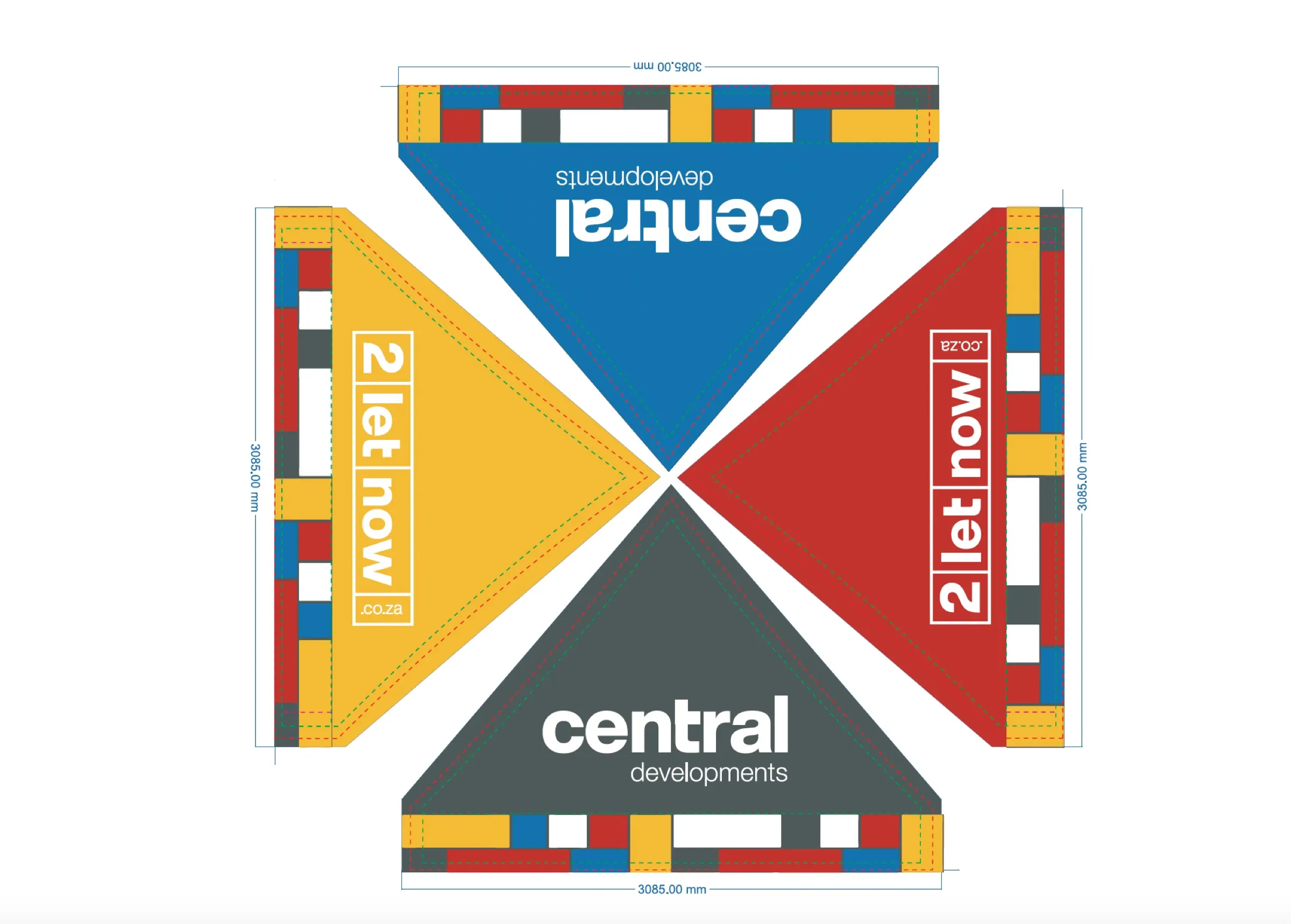 Flat artwork for the branded 2LetNow and Central Developments event gazebo