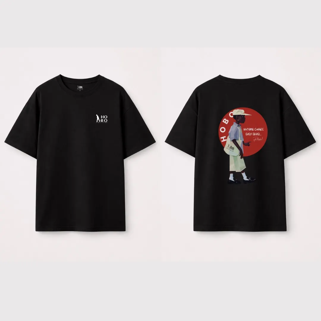 Black tees with the Nothing Comes Easy back print