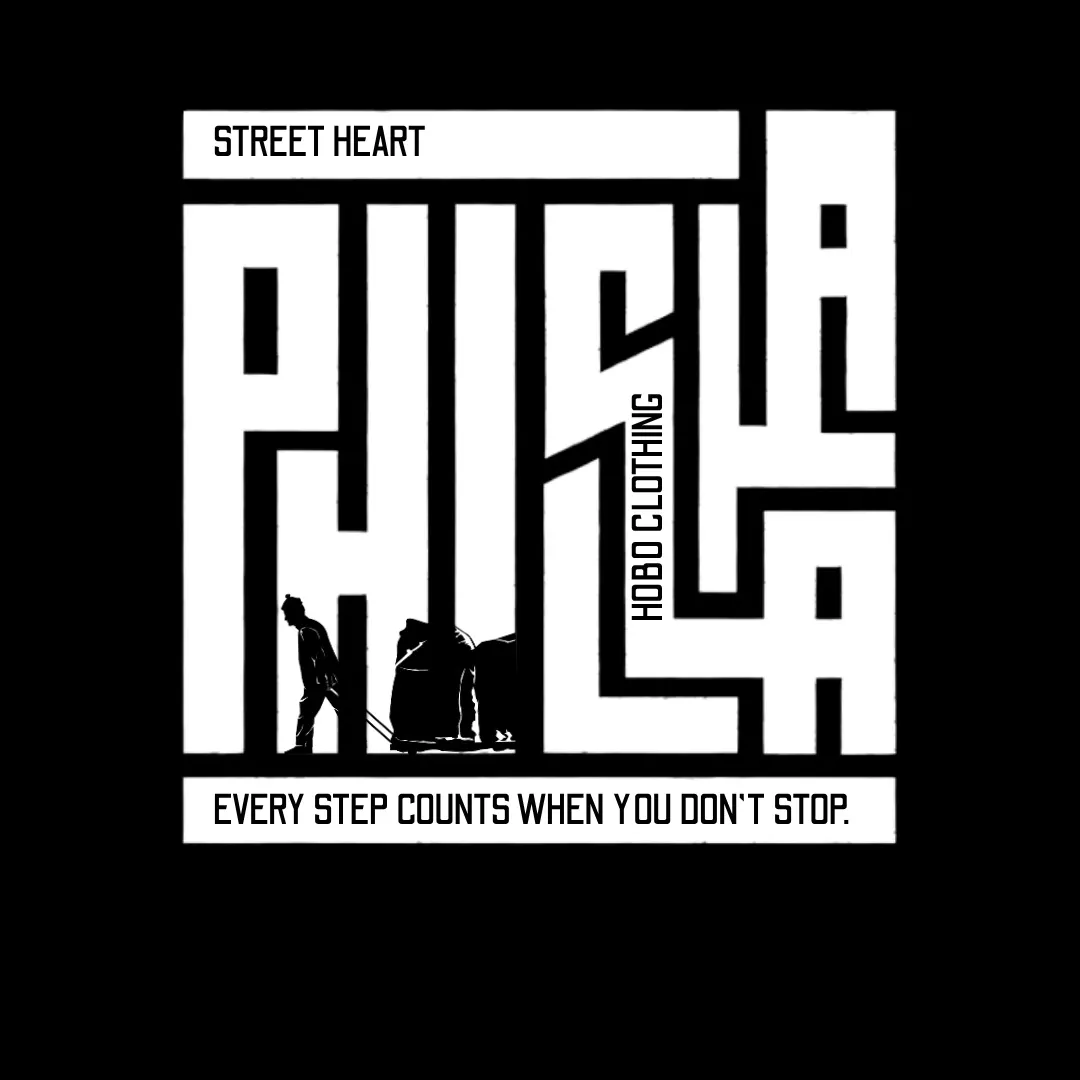 Phila graphic: maze-like lettering, Street Heart, every step counts when you don't stop