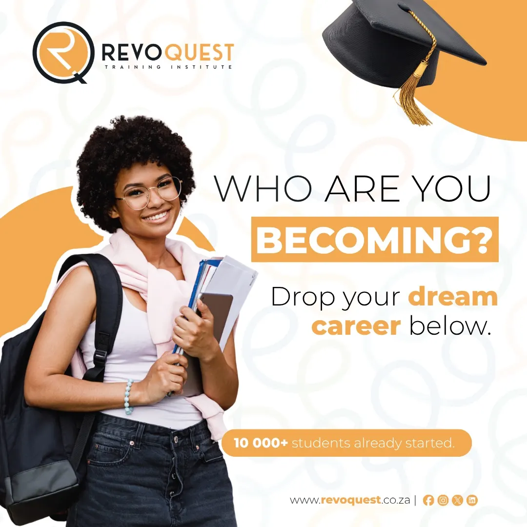 Revoquest post: a smiling student holding books beside the headline Who are you becoming?