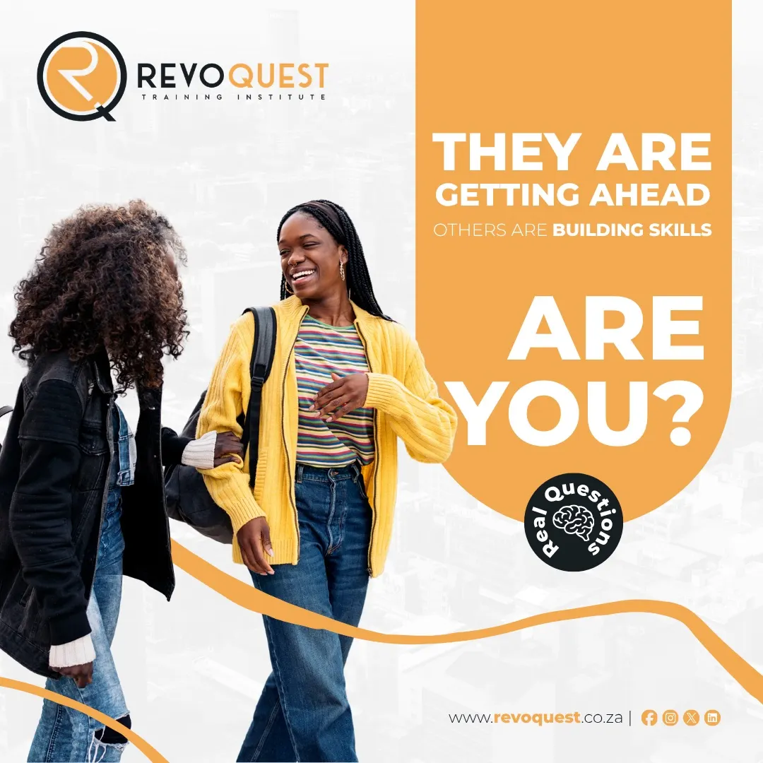 Revoquest post: two students walking, with the headline They are getting ahead. Are you?