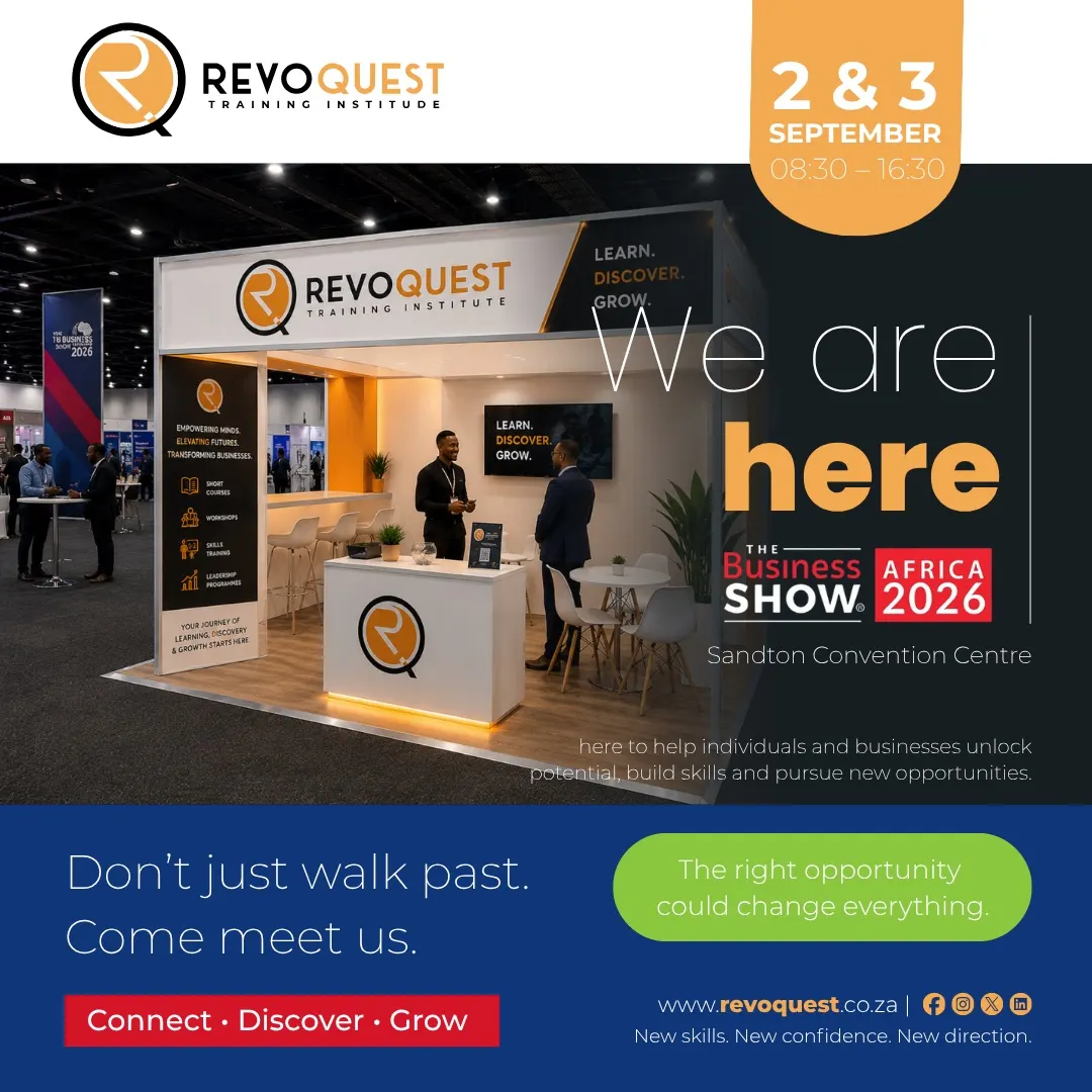 We are here: Revoquest's stand at The Business Show Africa 2026, Sandton Convention Centre