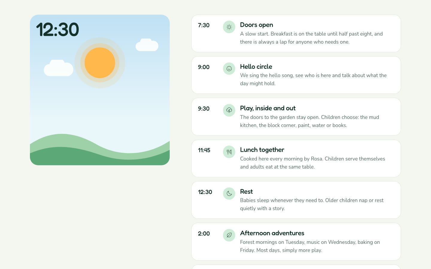 The day page, with the sun crossing the sky beside the daily routine