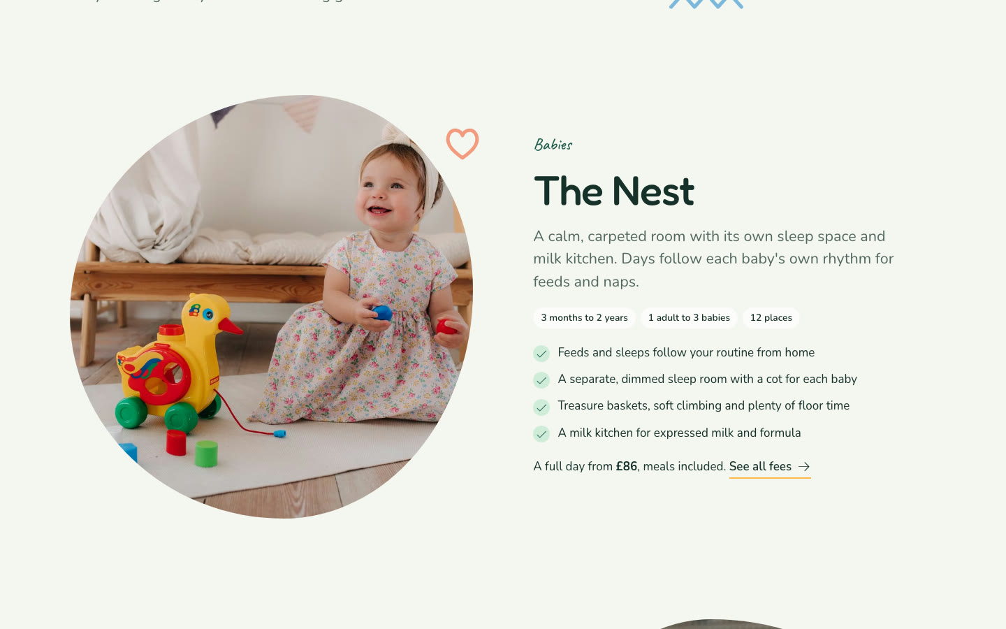 The rooms page, showing the baby room
