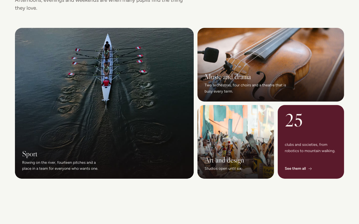 The school life section with sport, music and art